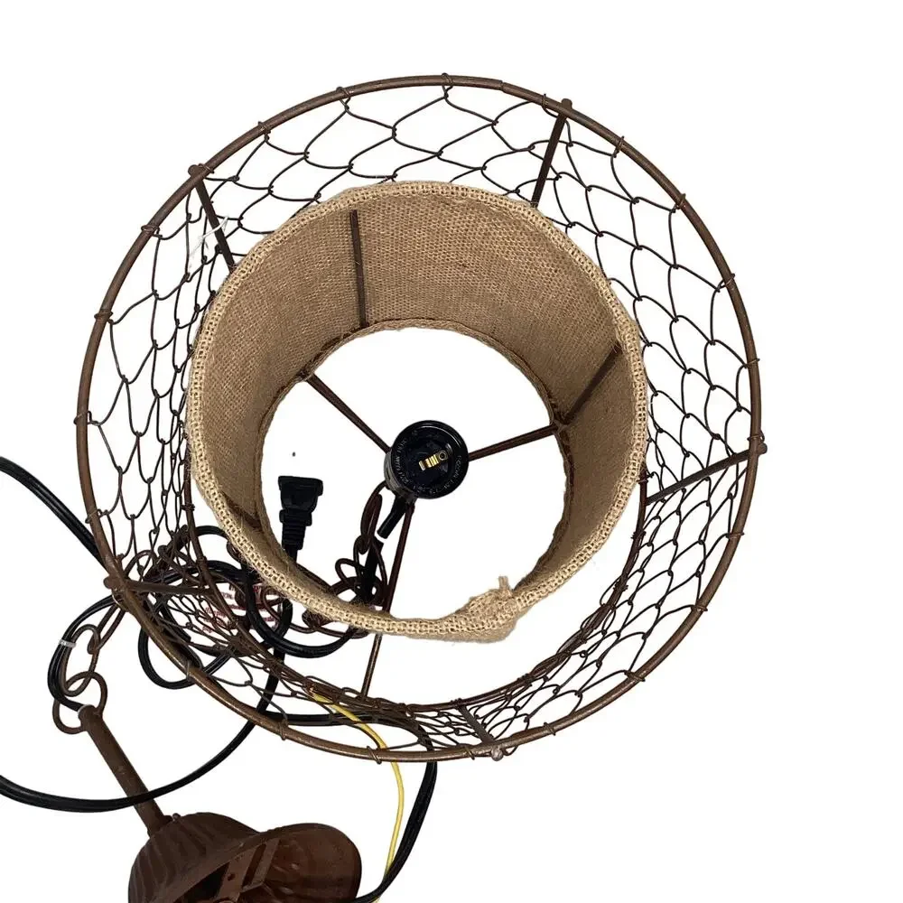 Farmhouse Pendant Light Lamp Rustic Chicken Wire Shade with Burlap Center‎ Brown
